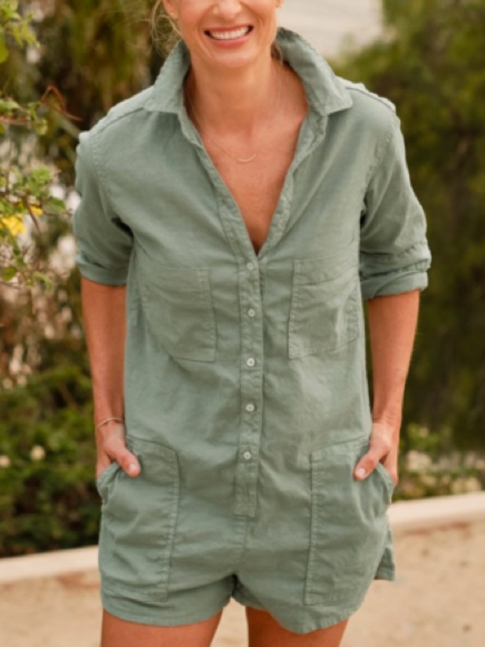 Frank and & Eileen Romper Ireland Long Sleeve Playsuit Sage Green Size small